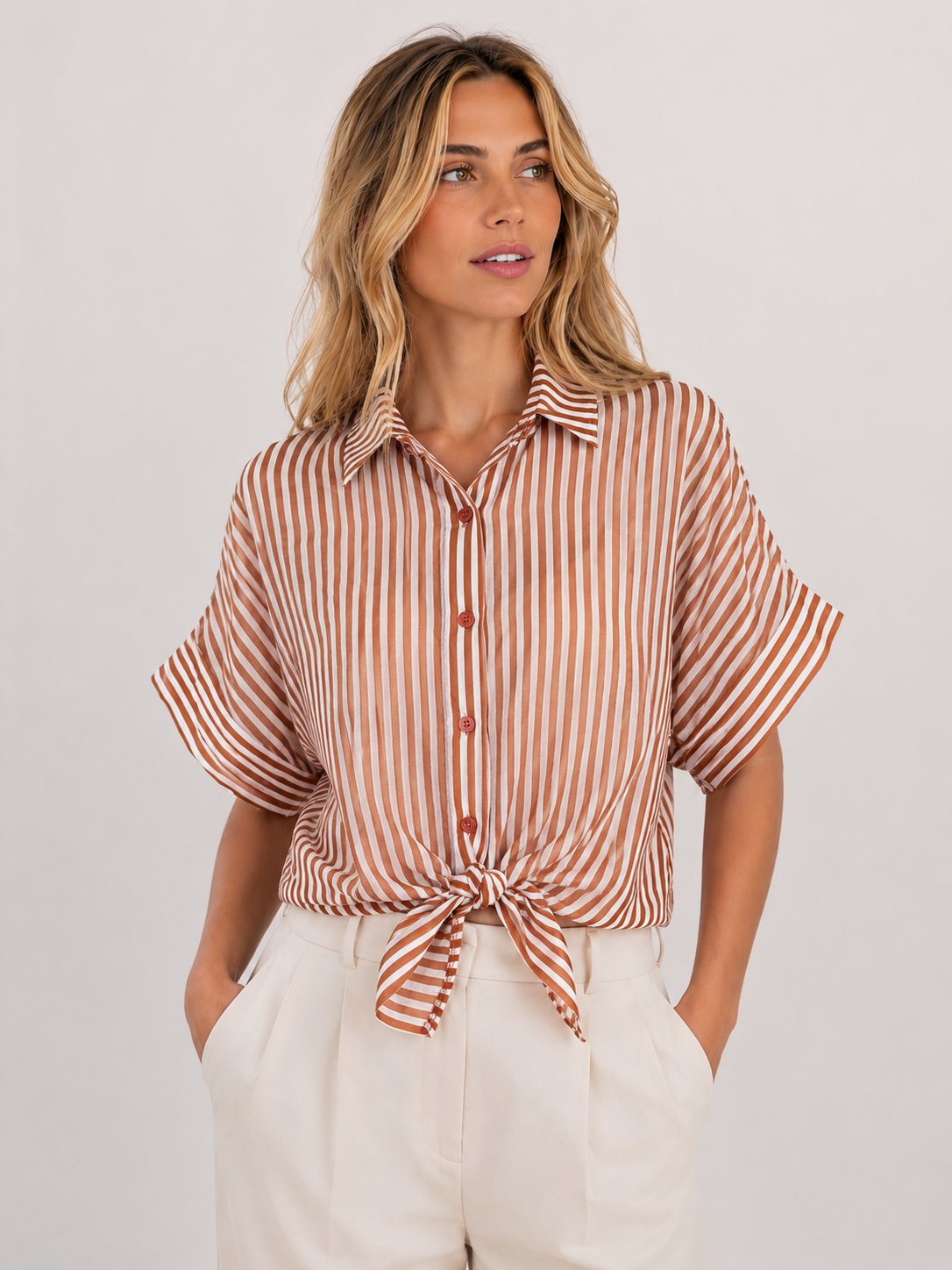 CAMICIA RIGATA M/C MUSSOLA DI COTONE