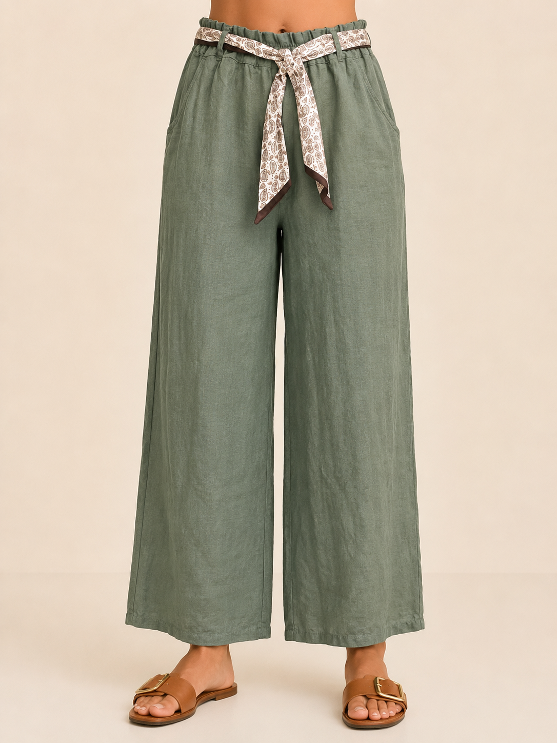 PANTALONE LINO C/NASTRO RASO