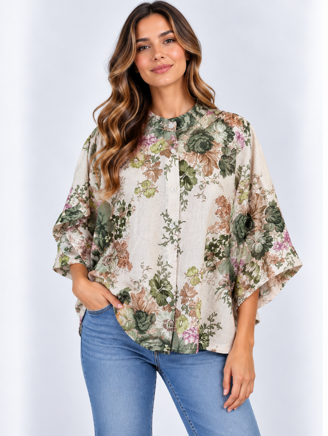 CAMICIA FIORI MANICA AMPIA