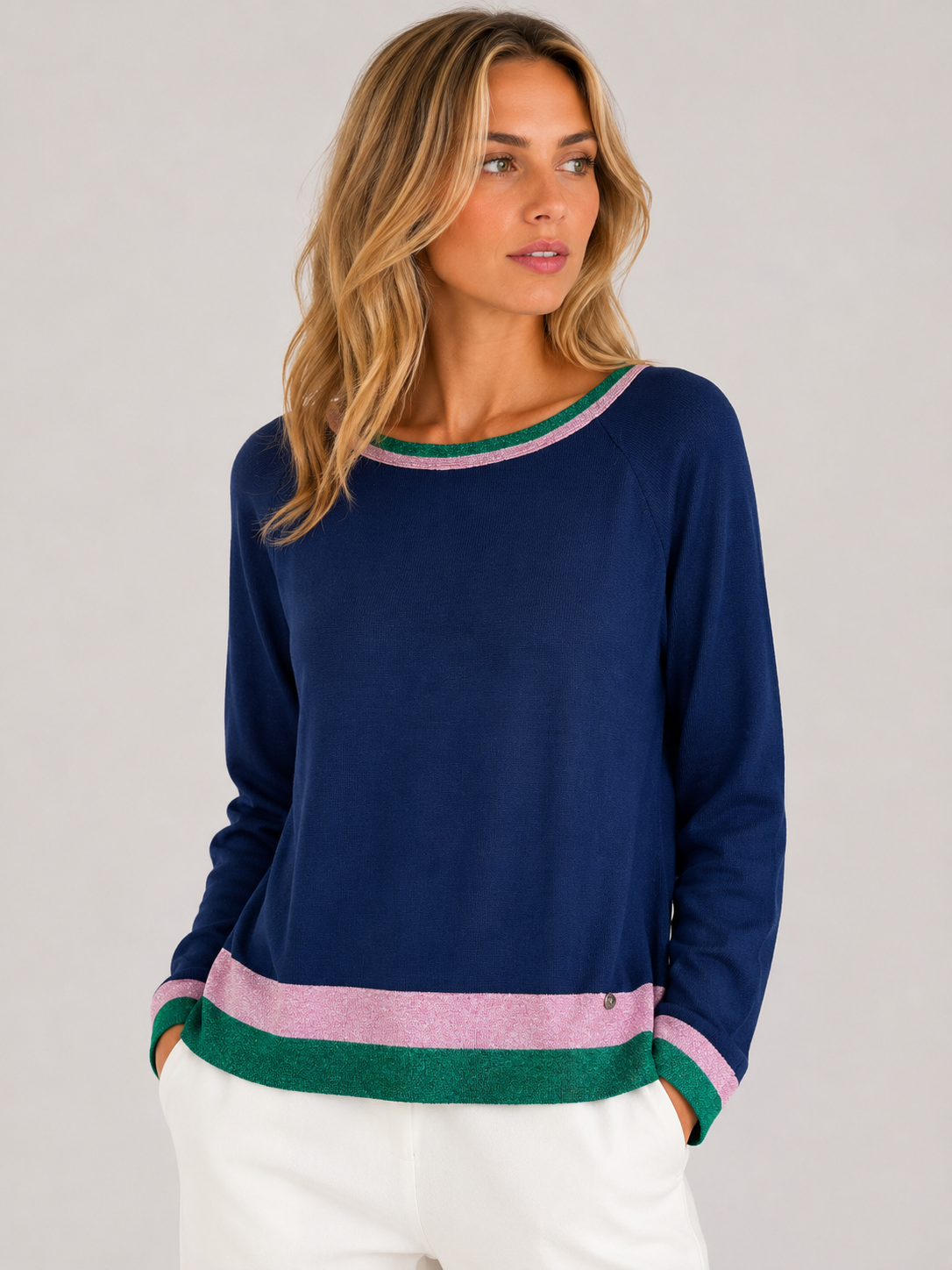 MAGLIA SCOLLO BARCA BORDI RIGHE LUREX