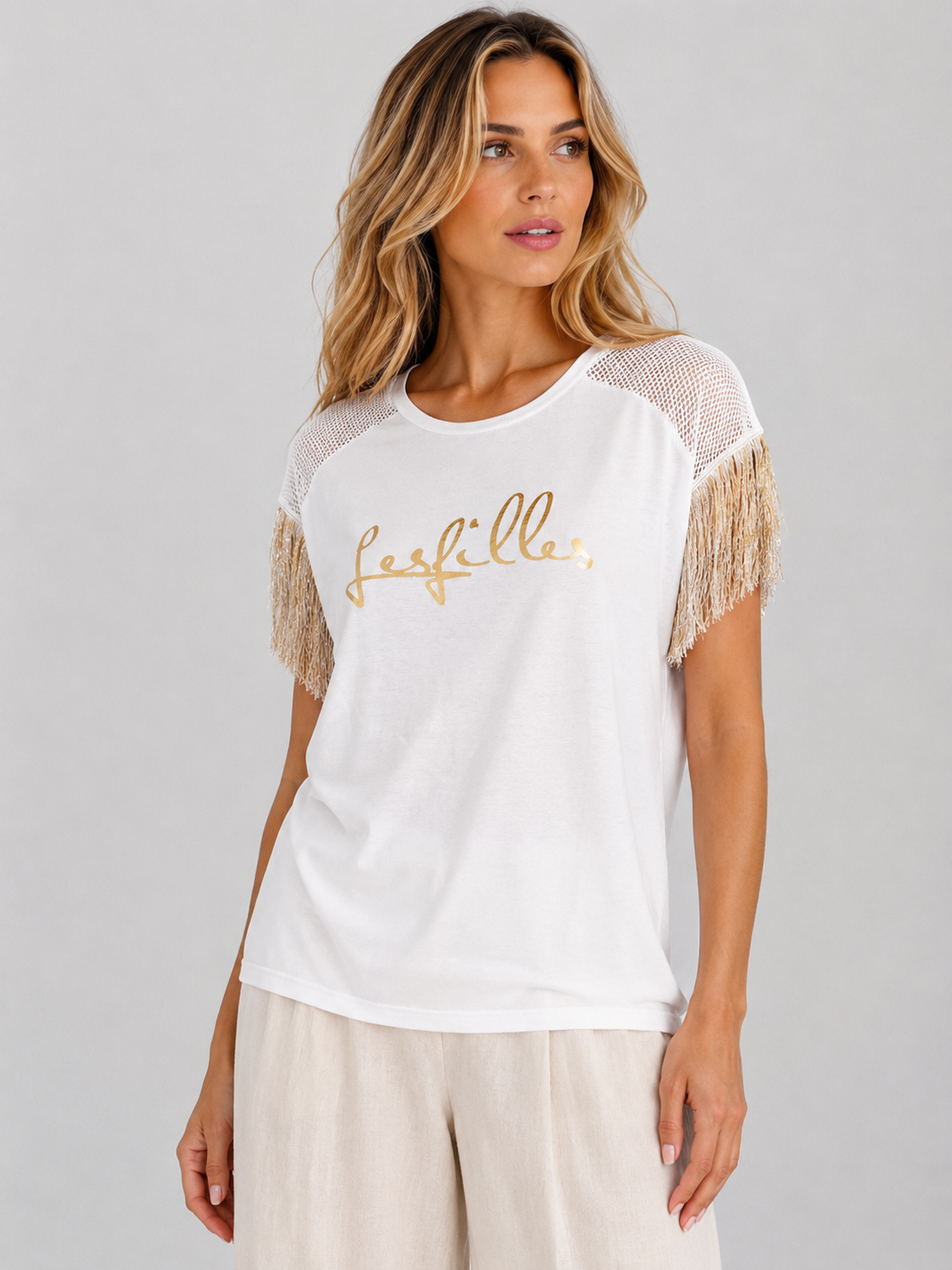 T-SHIRT MANICHE FRANGE LES FILLES