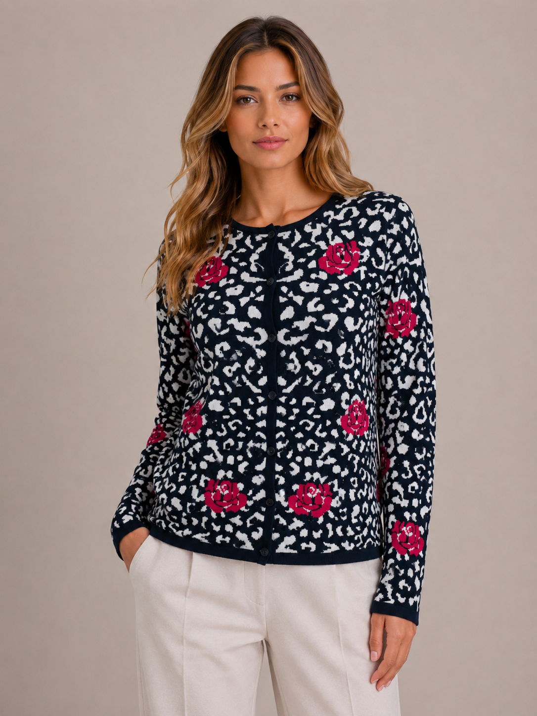 CARDIGAN MACULATO ROSE