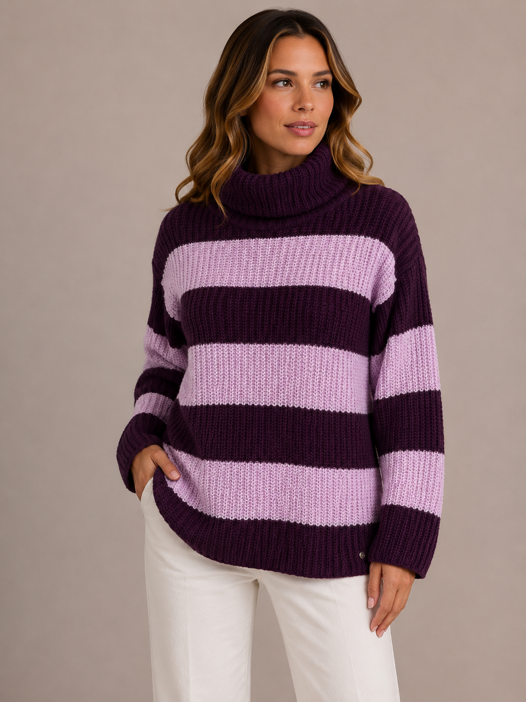 MAGLIA COLLONE RIGHE LUREX