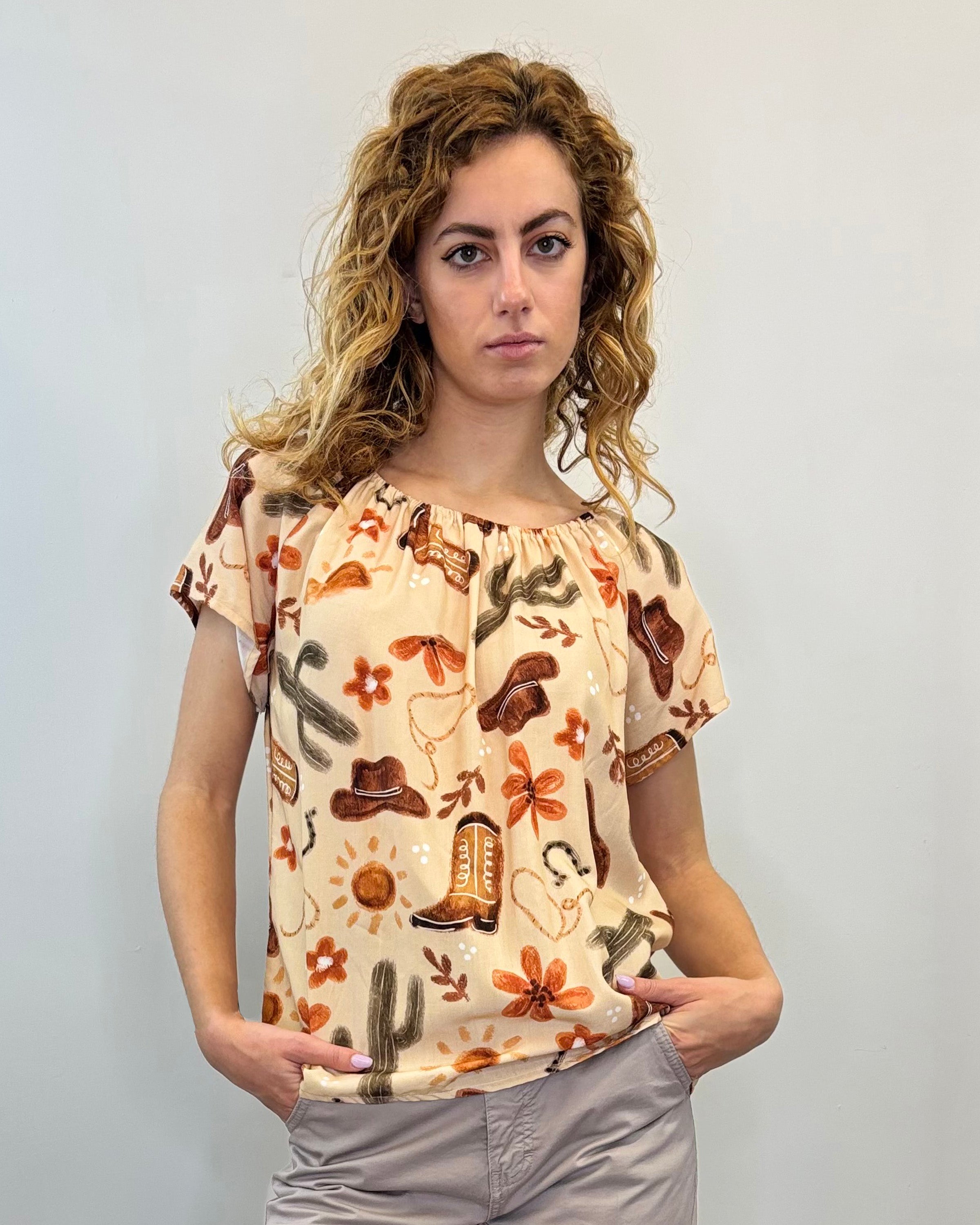 BLUSA MANICA CORTA STAMPA TEXAS