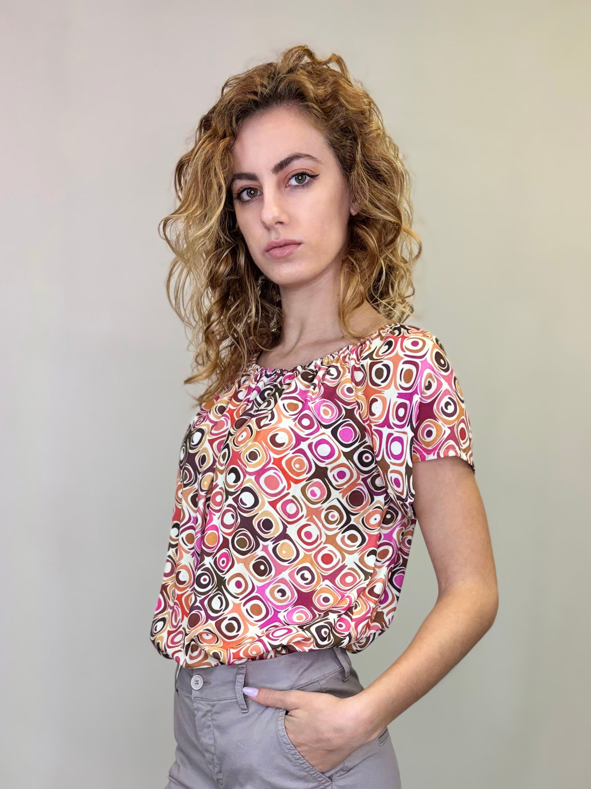BLUSA MANICA CORTA STAMPA CERCHI