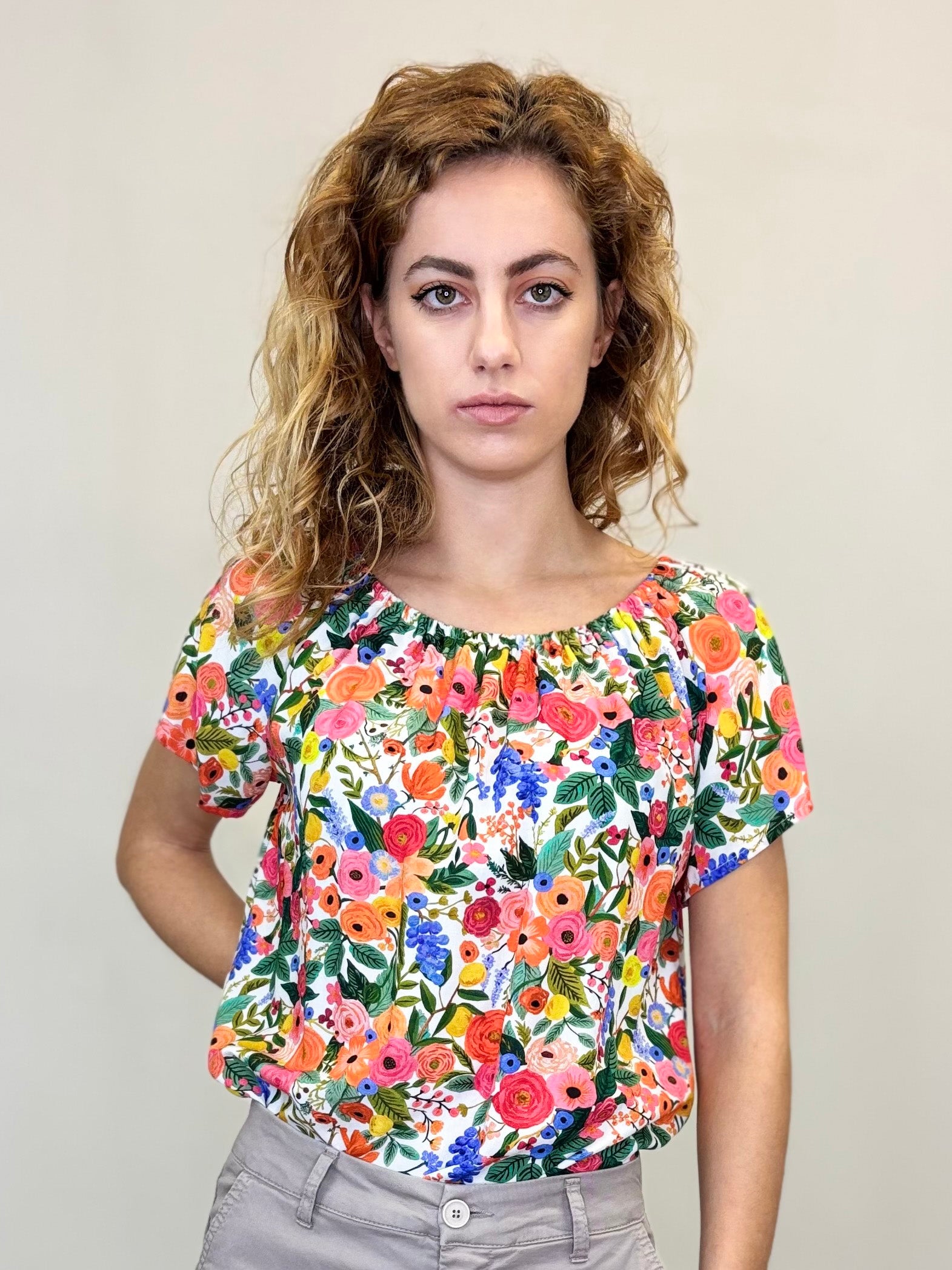 BLUSA MANICA CORTA STAMPA FIORI MIRTILLI