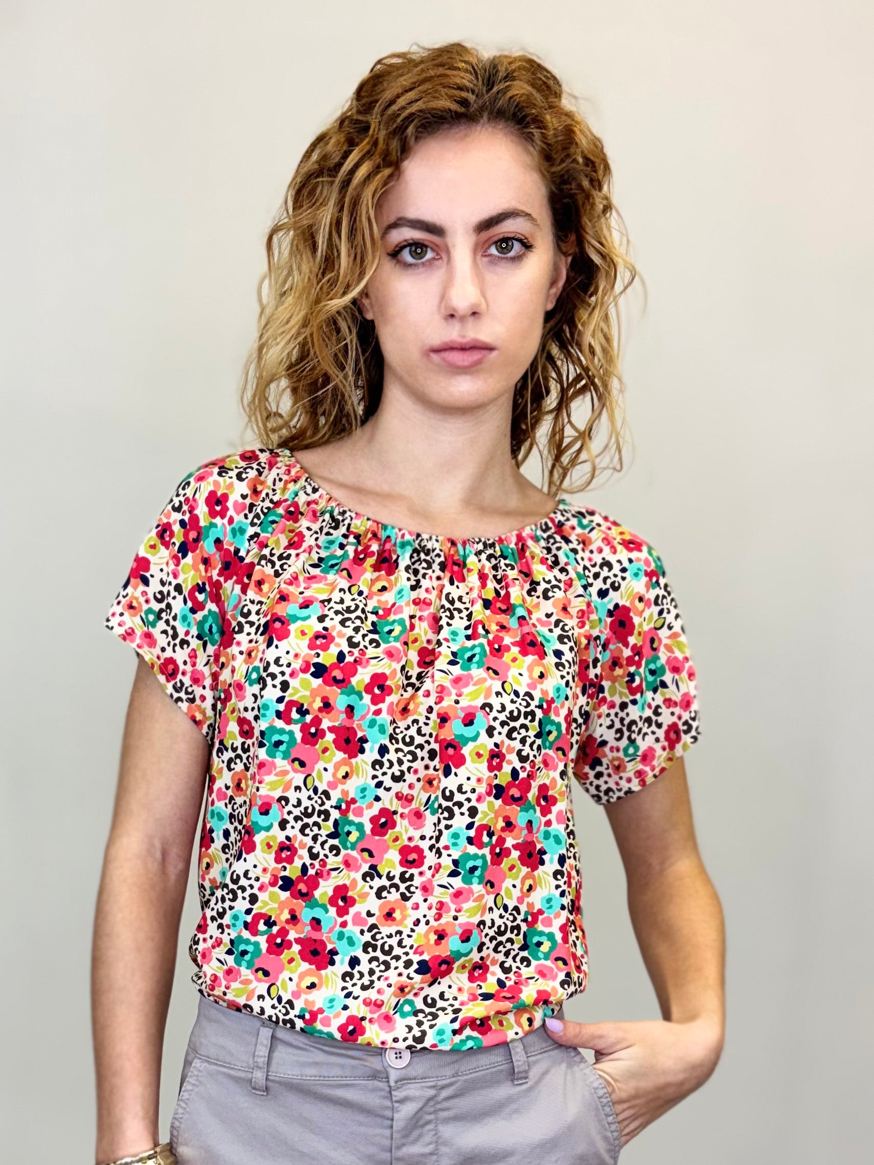 BLUSA MANICA CORTA STAMPA FIORELLINI
