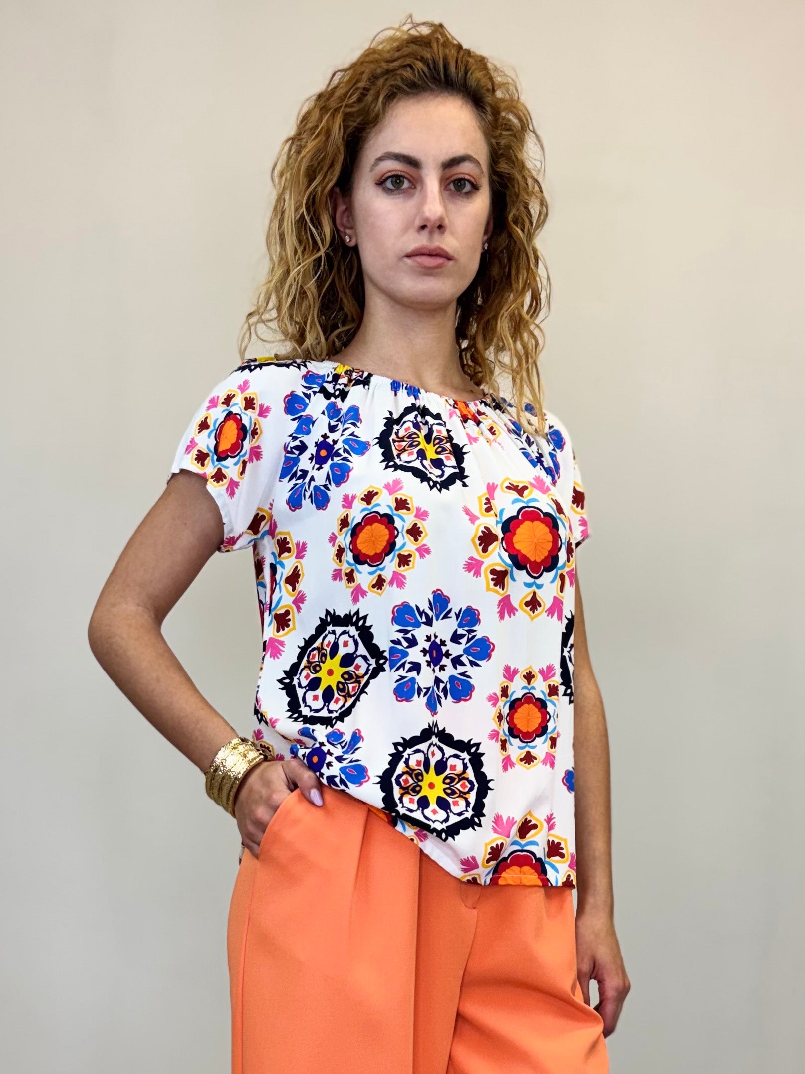 BLUSA MANICA CORTA STAMPA BATIK