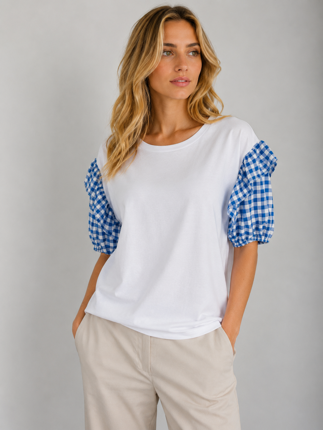 T. SHIRT MANICA ROUCHES QUADRETTI