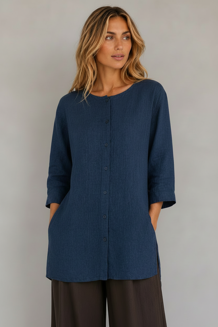 CAMICIA COLLO TONDO LINO